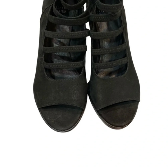 Eileen Fisher James Strappy Nubuck Leather Peep Toe Heels, Black - Picture 7 of 10